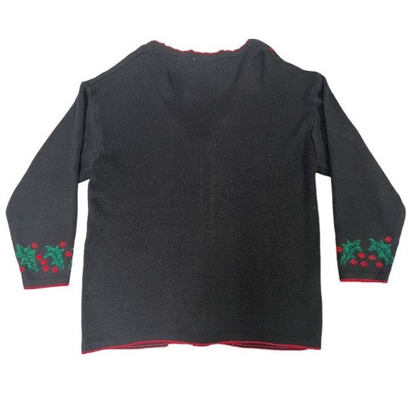 Vintage Style Studio Ugly Christmas Metallic Black Red Gold Cardigan Sweater 1X - Picture 3 of 6